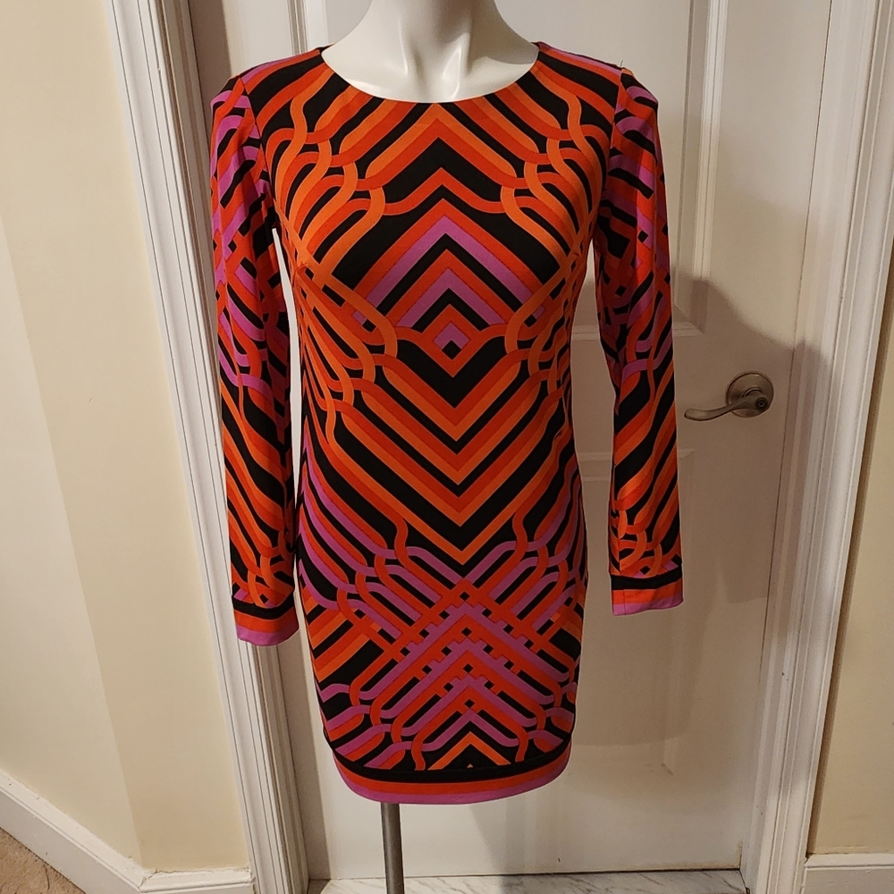 Trina Turk dress size 2 orange, pink and black.